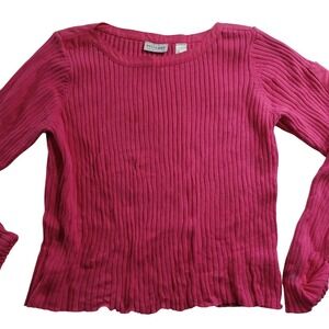 Villager Sweater Womens XL Pink Ribbed Knit Raglan Long Sleeve Pullover Cotton